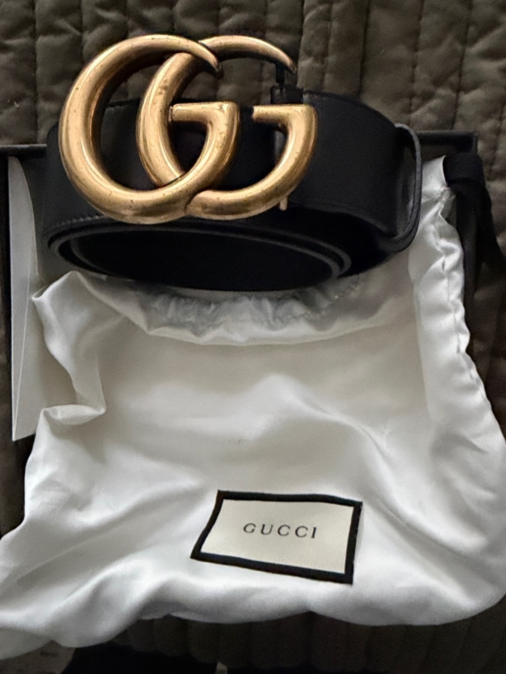 Gucci Black Leather Belt with Aged Gold Double G Buckle